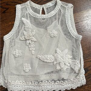Zara White Crochet Mesh Sleeveless Girls Top